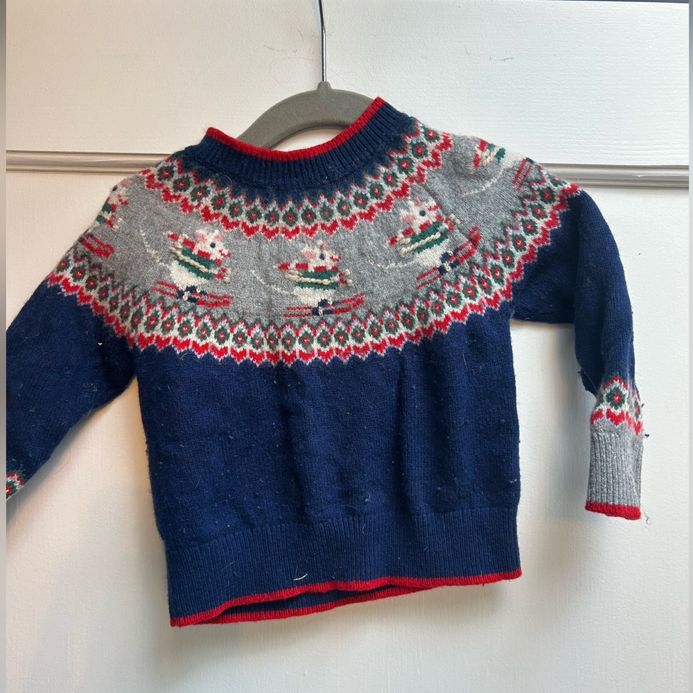 Mini Boden Skiing Mouse Fair Isle Knit Sweater